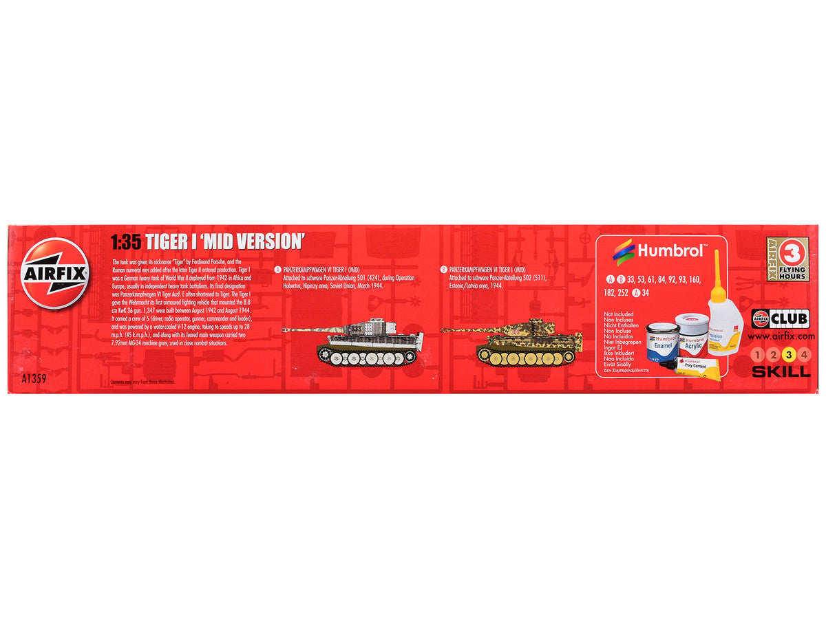 Level 3 Model Kit Tiger I "Mid Version" Tank with 2 Scheme Options 1/35 Plastic Model Kit by Airfix LuxuryLifeWay Online Store