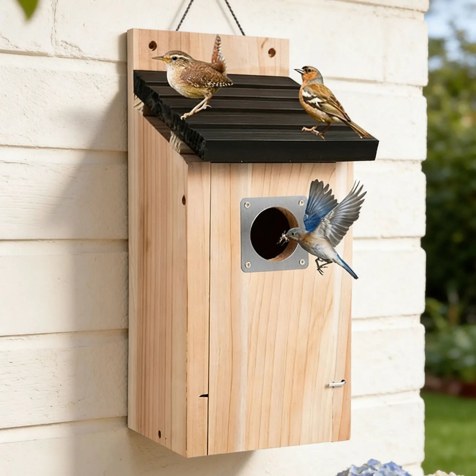 Bird House Wood Hanging Nesting Box Sheltered Warm Place Outside Bluebird Viewing House Feeder for Pet Supplies Patio Small Bird Pi-Mart