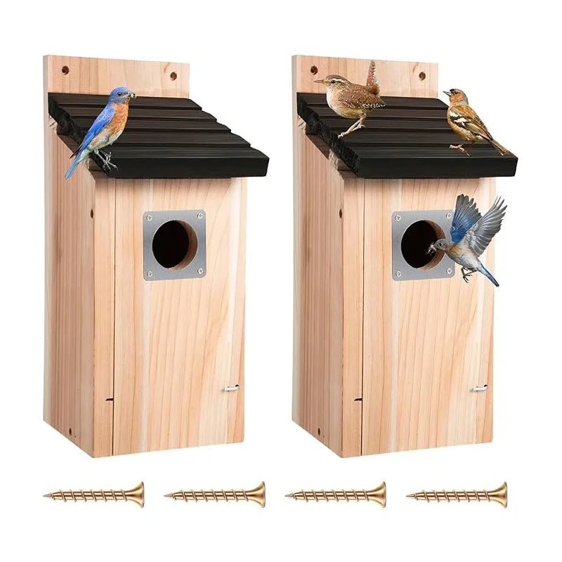 Bird House Wood Hanging Nesting Box Sheltered Warm Place Outside Bluebird Viewing House Feeder for Pet Supplies Patio Small Bird Pi-Mart