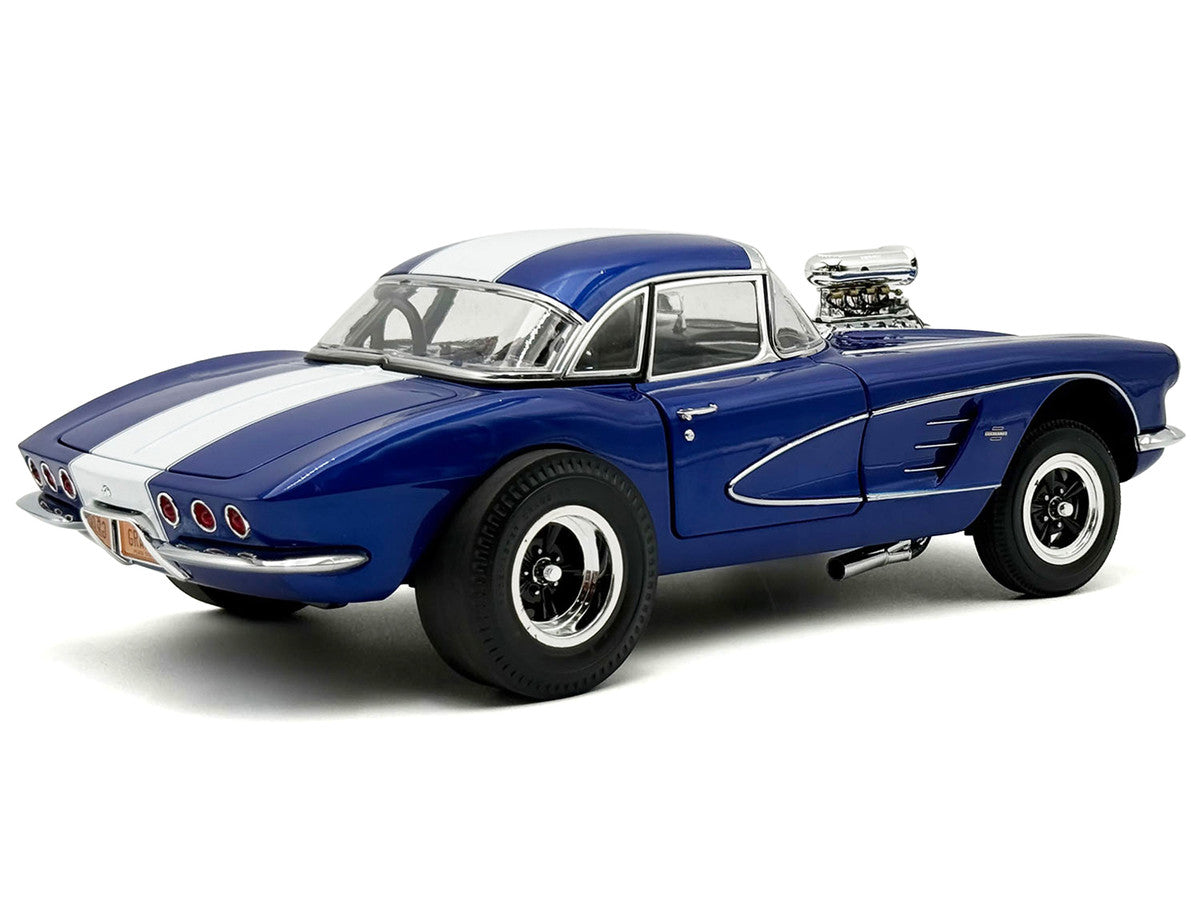 1961 Chevrolet Corvette Grand Sport Gasser Admiral Blue Metallic with White Stripe Limited Edition to 204 pieces Worldwide 1/18 Diecast Model Car by ACME LuxuryLifeWay Online Store