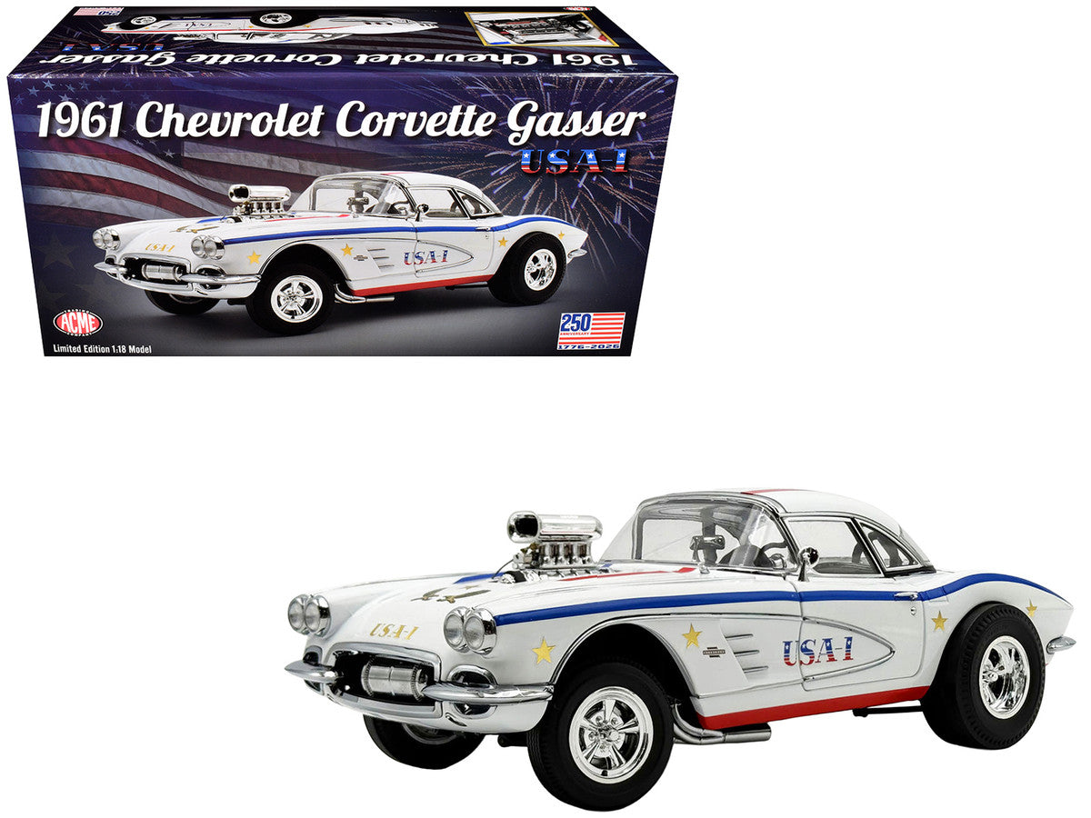 1961 Chevrolet Corvette Grand Sport Gasser "USA-1" White with Blue and Red Stripes Limited Edition to 362 pieces Worldwide 1/18 Diecast Model Car by ACME LuxuryLifeWay Online Store