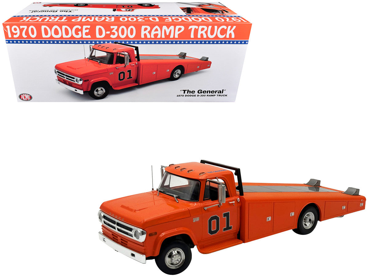 1970 Dodge D-300 Ramp Truck #01 "The General" Orange Limited Edition to 852 pieces Worldwide 1/18 Diecast Model Car by ACME LuxuryLifeWay Online Store