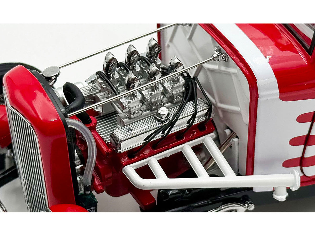 1932 Ford 3 Window Coupe "Peppermint Twist" Red with White Graphics Limited Edition to 372 pieces Worldwide 1/18 Diecast Model Car by ACME LuxuryLifeWay Online Store