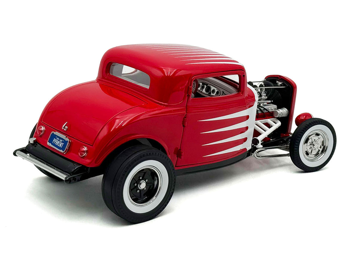 1932 Ford 3 Window Coupe "Peppermint Twist" Red with White Graphics Limited Edition to 372 pieces Worldwide 1/18 Diecast Model Car by ACME LuxuryLifeWay Online Store