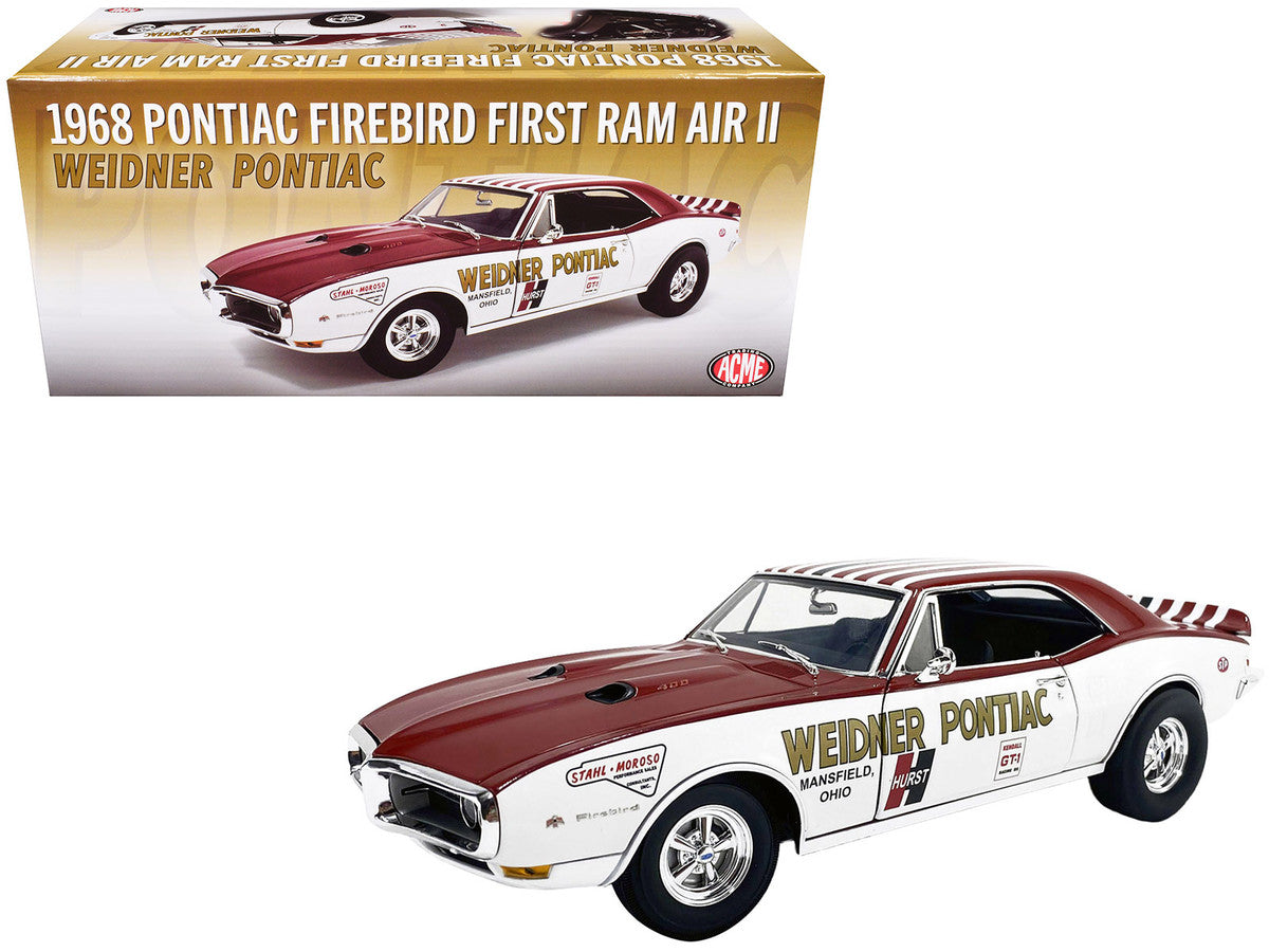 1968 Pontiac Firebird "First Ram Air II - Weidner Pontiac" White and Red with Stripes Limited Edition to 306 pieces Worldwide 1/18 Diecast Model Car by ACME LuxuryLifeWay Online Store