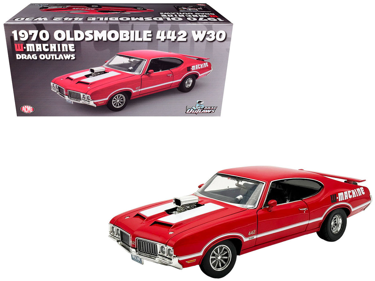 1970 Oldsmobile 442 W30 "W-Machine - Drag Outlaws" Red with White Stripes Limited Edition to 300 pieces Worldwide 1/18 Diecast Model Car by ACME LuxuryLifeWay Online Store
