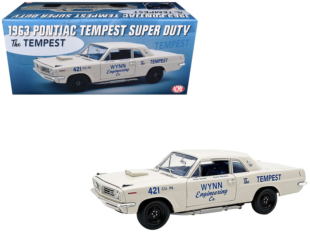 1963 Pontiac Tempest Super Duty "Wynn Engineering Co." White with Blue Interior Limited Edition to 315 pieces Worldwide 1/18 Diecast Model Car by ACME LuxuryLifeWay Online Store