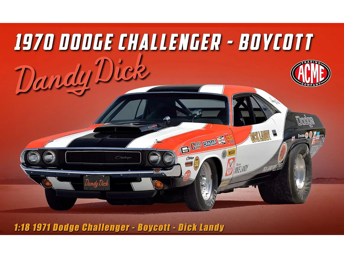 1970 Dodge Challenger "Boycott - 'Dandy' Dick Landy" White with Black and Red Stripes and Graphics Limited Edition to 500 pieces Worldwide 1/18 Diecast Model Car by ACME LuxuryLifeWay Online Store