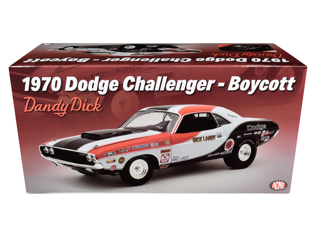 1970 Dodge Challenger "Boycott - 'Dandy' Dick Landy" White with Black and Red Stripes and Graphics Limited Edition to 500 pieces Worldwide 1/18 Diecast Model Car by ACME LuxuryLifeWay Online Store