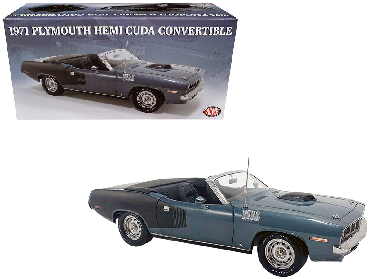 1971 Plymouth HEMI Cuda Convertible Winchester Gray with Black Soft Top Limited Edition to 354 pieces Worldwide 1/18 Diecast Model Car by ACME LuxuryLifeWay Online Store