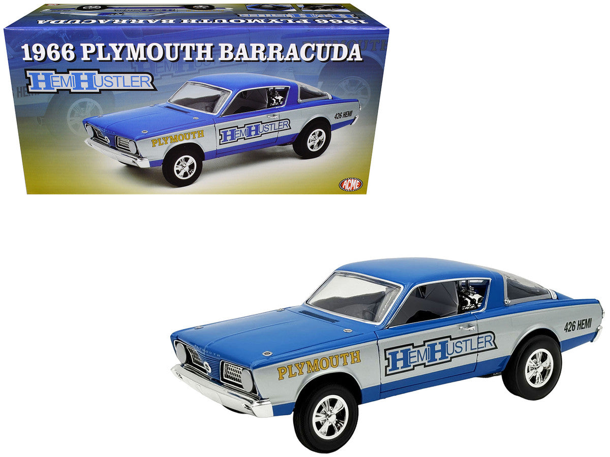 1966 Plymouth Barracuda "Hemi Hustler" Blue with White Stripes Limited Edition to 374 pieces Worldwide 1/18 Diecast Model Car by ACME LuxuryLifeWay Online Store