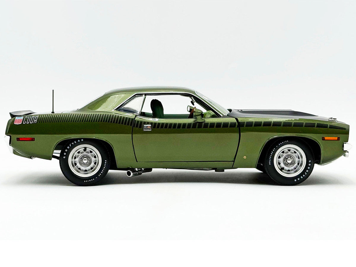 1970 Plymouth AAR Cuda Ivy Green Metallic with Black Stripes and Green Interior Limited Edition to 576 pieces Worldwide 1/18 Diecast Model Car by ACME LuxuryLifeWay Online Store