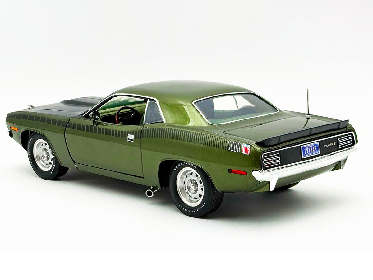 1970 Plymouth AAR Cuda Ivy Green Metallic with Black Stripes and Green Interior Limited Edition to 576 pieces Worldwide 1/18 Diecast Model Car by ACME LuxuryLifeWay Online Store