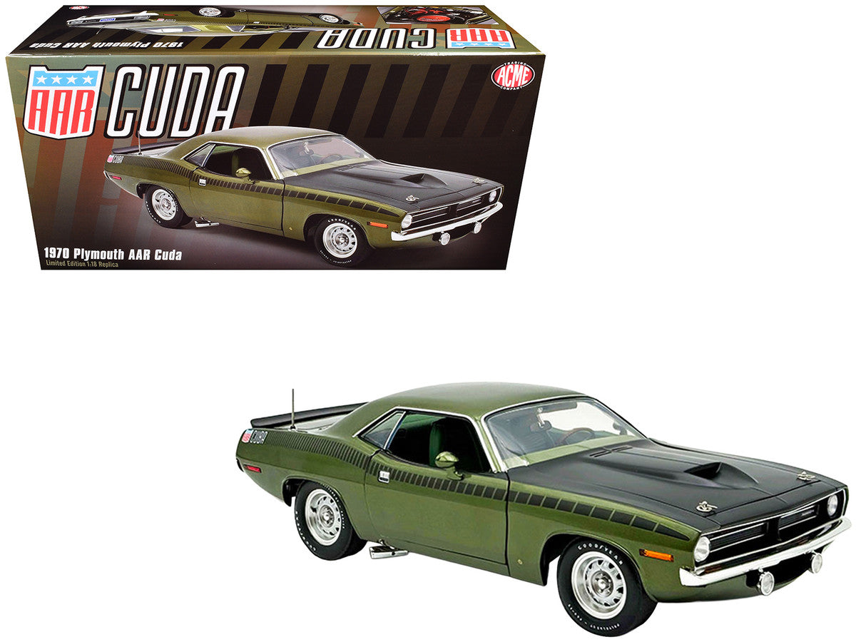 1970 Plymouth AAR Cuda Ivy Green Metallic with Black Stripes and Green Interior Limited Edition to 576 pieces Worldwide 1/18 Diecast Model Car by ACME LuxuryLifeWay Online Store