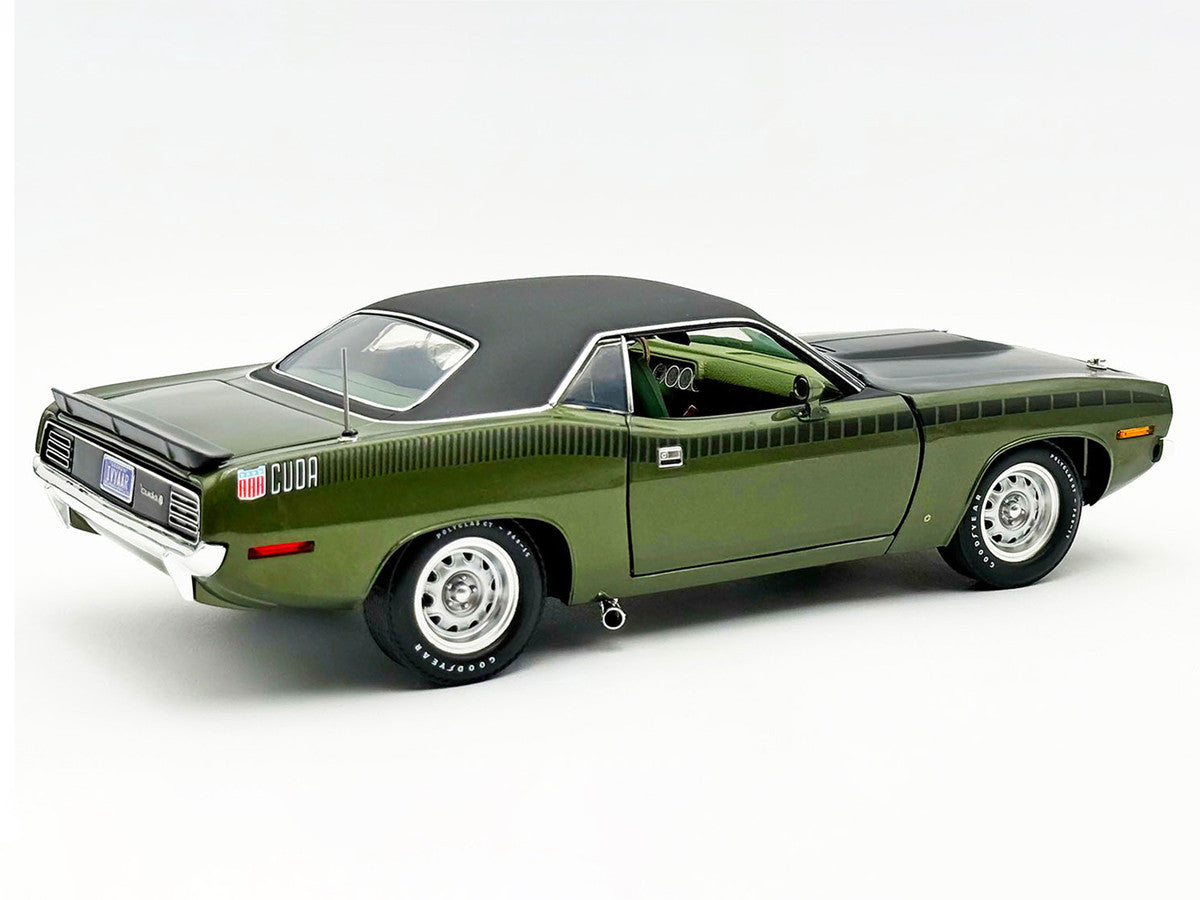 1970 Plymouth AAR Cuda Ivy Green Metallic with Black Stripes and Black Vinyl Top with Green Interior Limited Edition to 448 pieces Worldwide 1/18 Diecast Model Car by ACME LuxuryLifeWay Online Store