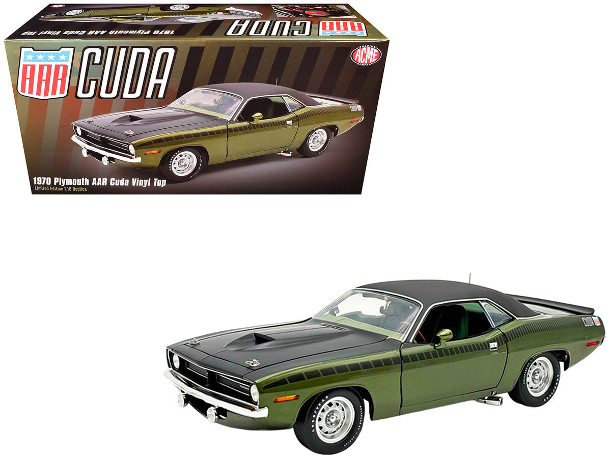 1970 Plymouth AAR Cuda Ivy Green Metallic with Black Stripes and Black Vinyl Top with Green Interior Limited Edition to 448 pieces Worldwide 1/18 Diecast Model Car by ACME LuxuryLifeWay Online Store