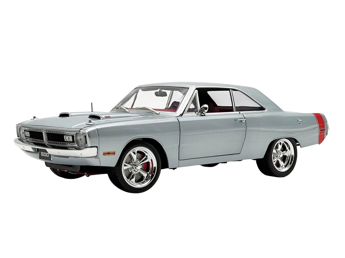 1970 Dodge Dart 440 Street Machine Titanium Silver Metallic with Red Tail Stripe and Red Interior Limited Edition to 594 pieces Worldwide 1/18 Diecast Model Car by ACME LuxuryLifeWay Online Store