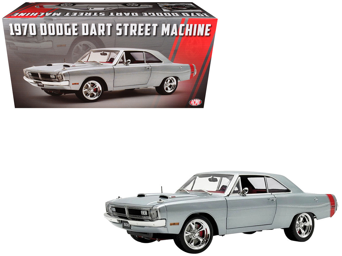 1970 Dodge Dart 440 Street Machine Titanium Silver Metallic with Red Tail Stripe and Red Interior Limited Edition to 594 pieces Worldwide 1/18 Diecast Model Car by ACME LuxuryLifeWay Online Store