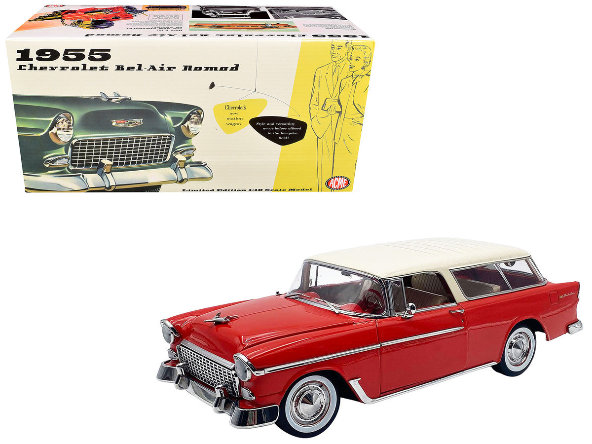 1955 Chevrolet Bel Air Nomad Red with Cream Top Limited Edition to 958 pieces Worldwide 1/18 Diecast Model Car by ACME LuxuryLifeWay Online Store