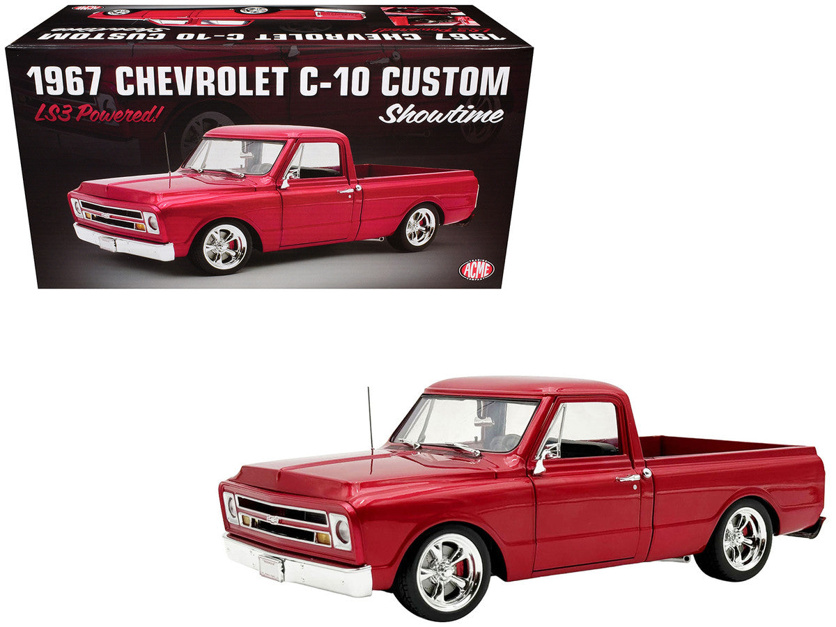 1967 Chevrolet C-10 Custom Pickup Truck "Showtime" Deep Candy Red Metallic Limited Edition to 612 pieces Worldwide 1/18 Diecast Model Car by ACME LuxuryLifeWay Online Store