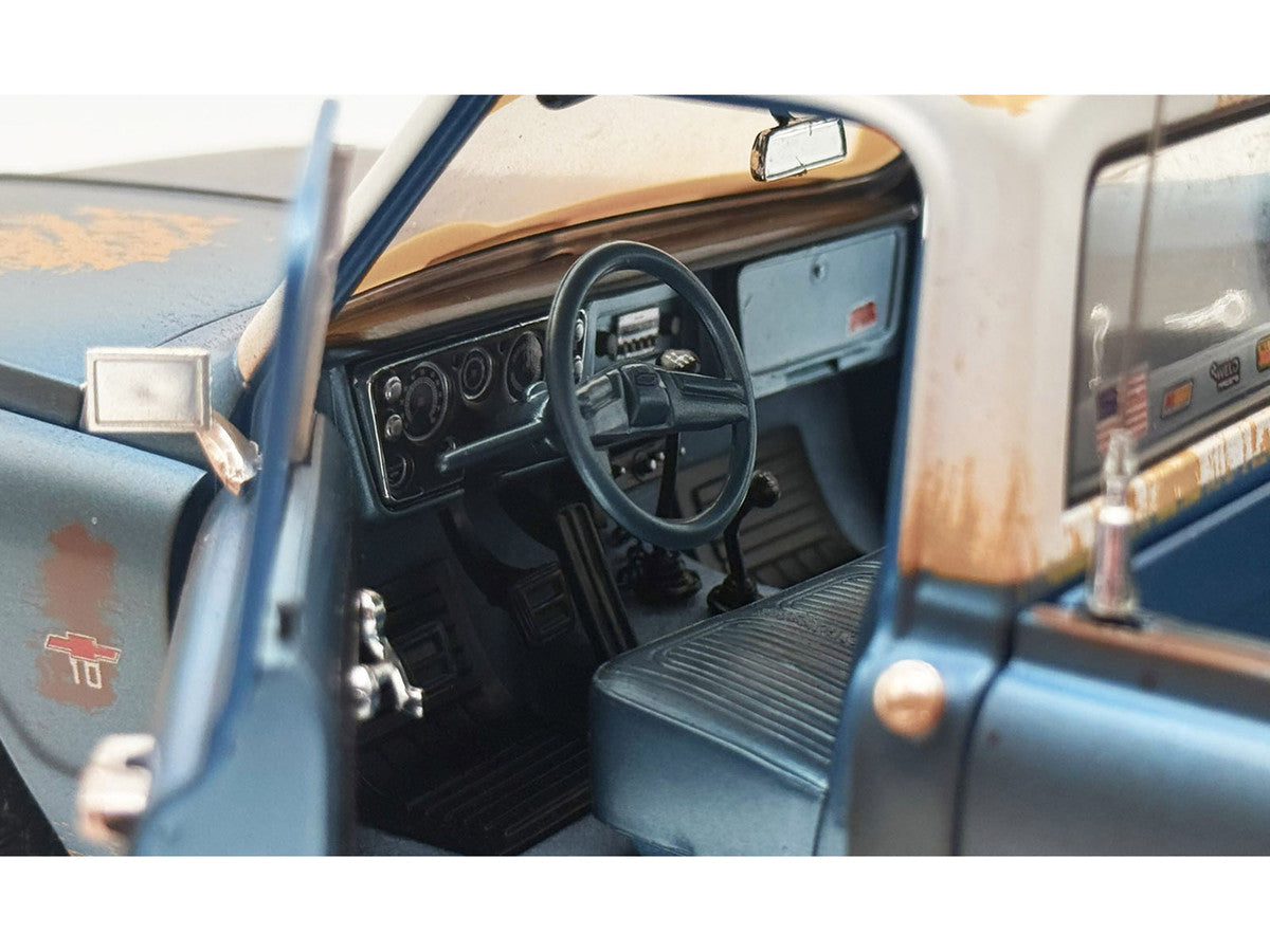 1967 Chevrolet K-10 Pickup Truck "World of Outlaws Push Truck" Blue (Rusted) with White Top Limited Edition to 378 pieces Worldwide 1/18 Model Car by ACME