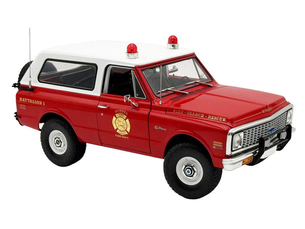 1972 Chevrolet Blazer K/5 "The Chief - Winder Fire Department Georgia Battalion 1" Red with White Top Limited Edition to 246 pieces Worldwide 1/18 Diecast Model Car by ACME LuxuryLifeWay Online Store