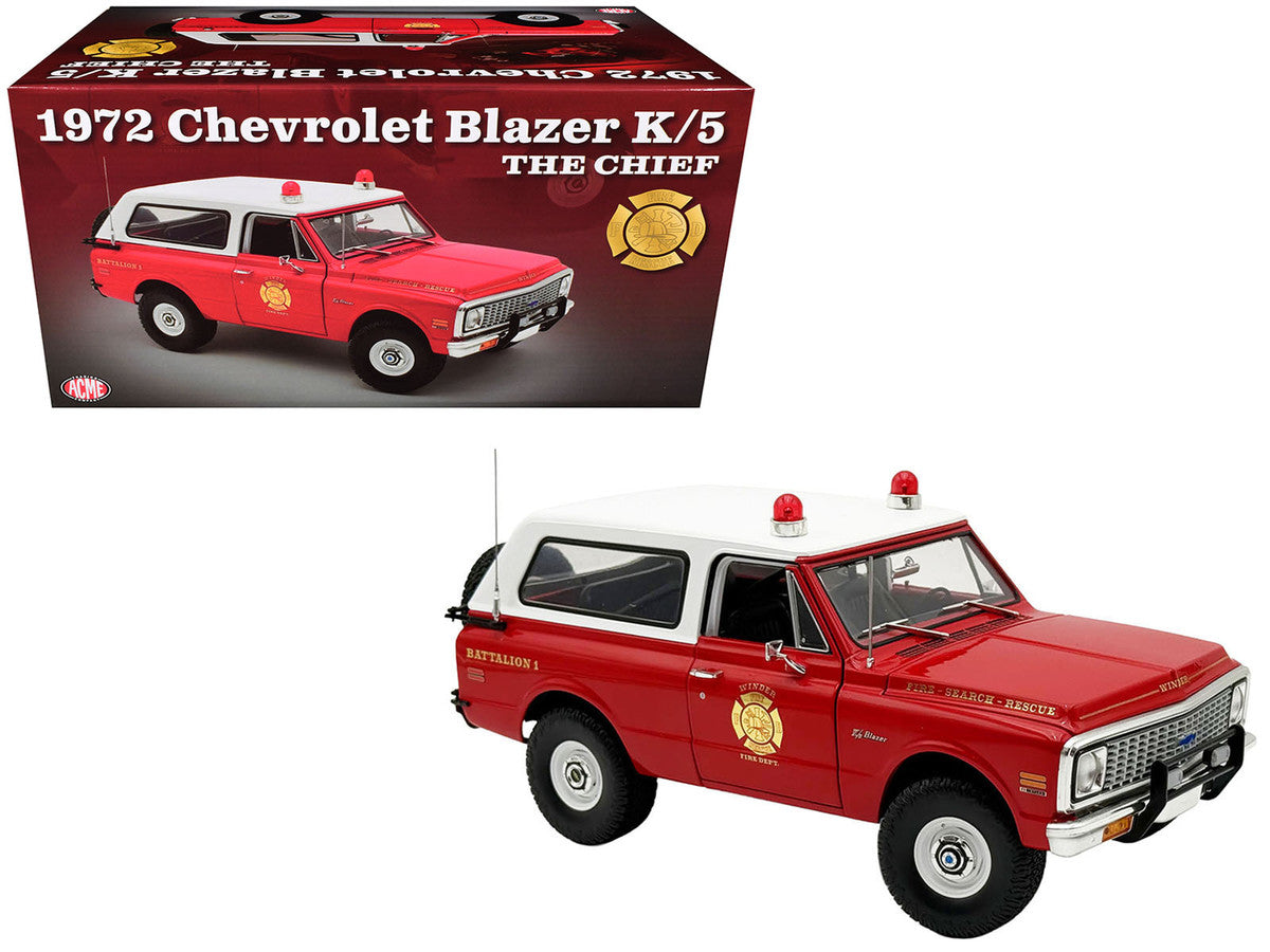 1972 Chevrolet Blazer K/5 "The Chief - Winder Fire Department Georgia Battalion 1" Red with White Top Limited Edition to 246 pieces Worldwide 1/18 Diecast Model Car by ACME LuxuryLifeWay Online Store