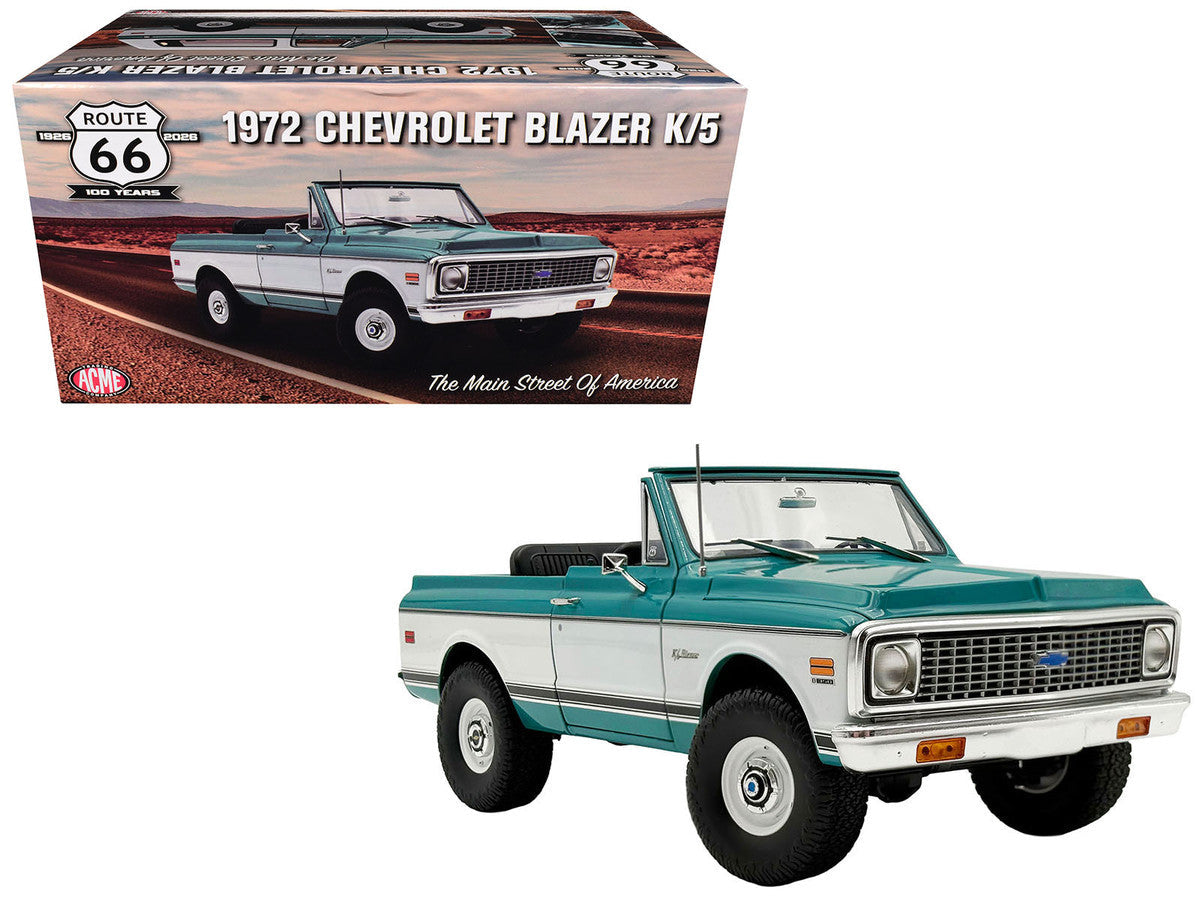 1972 Chevrolet Blazer K/5 "Route 66 100th Anniversary" Green and White with Black Stripes Limited Edition 1/18 Diecast Model Car by ACME LuxuryLifeWay Online Store
