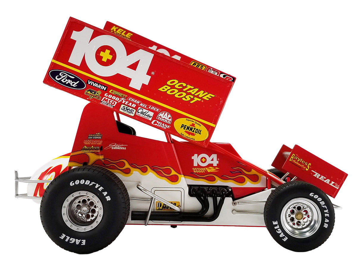 Winged Sprint Car #104+ Jeff Swindell "Octane Boost" Red with Graphics "National Sprint Car Hall of Fame" 1/18 Diecast Model Car by ACME LuxuryLifeWay Online Store