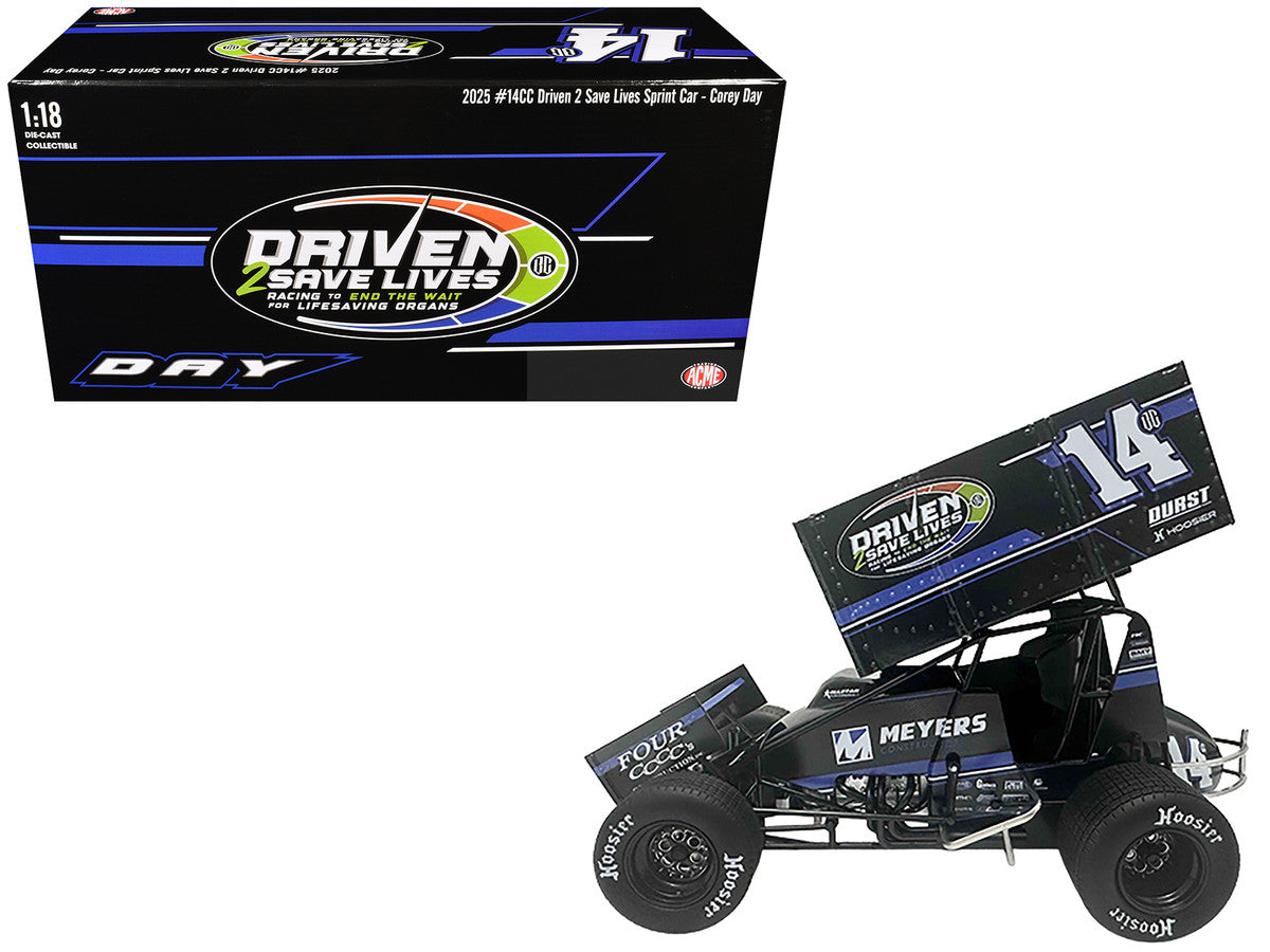 Winged Sprint Car #14CC Corey Day (Blue Version) "Driven 2 Save Lives" Jason Meyers Racing (2025) 1/18 Diecast Model Car by ACME LuxuryLifeWay Online Store