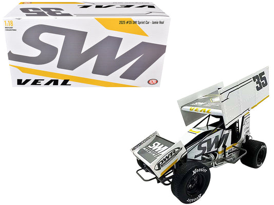 Winged Sprint Car #35 Jamie Veal "SWI Earthworks" White (2025) 1/18 Diecast Model Car by ACME LuxuryLifeWay Online Store