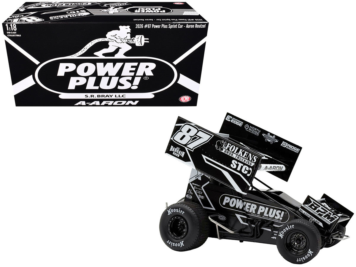Winged Sprint Car #87 Aaron Reutzel "Power Plus" Black (2026) 1/18 Diecast Model Car by ACME LuxuryLifeWay Online Store