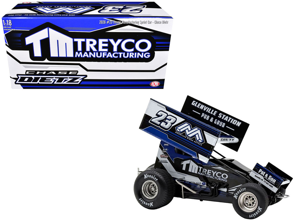 Winged Sprint Car #23 Chase Dietz "Treyco Manufacturing - Mountain Ridge Metals" (2026) 1/18 Diecast Model Car by ACME LuxuryLifeWay Online Store