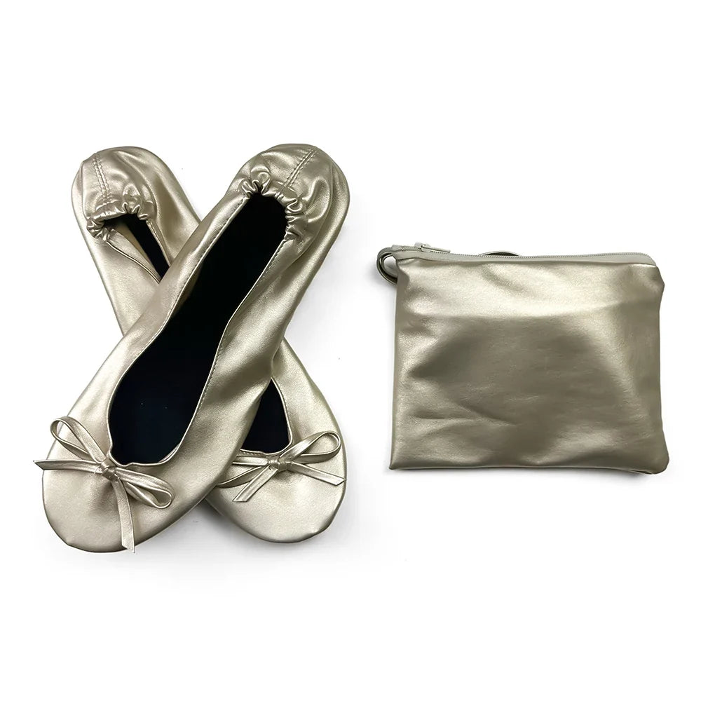 Women's Foldable Portable Ballet Flats Soft Sole Roll Up Slippers Slip OnComfy ancing Flat Shoes for Travel Wedding with Bag LadyShow.Store