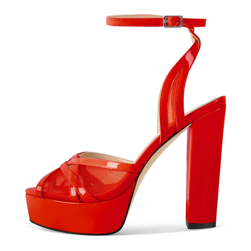 Onlymaker Women Peep Toe Mesh Platform Sandals Chuny High Heel Party Evening Dress Sandals Pi-Mart