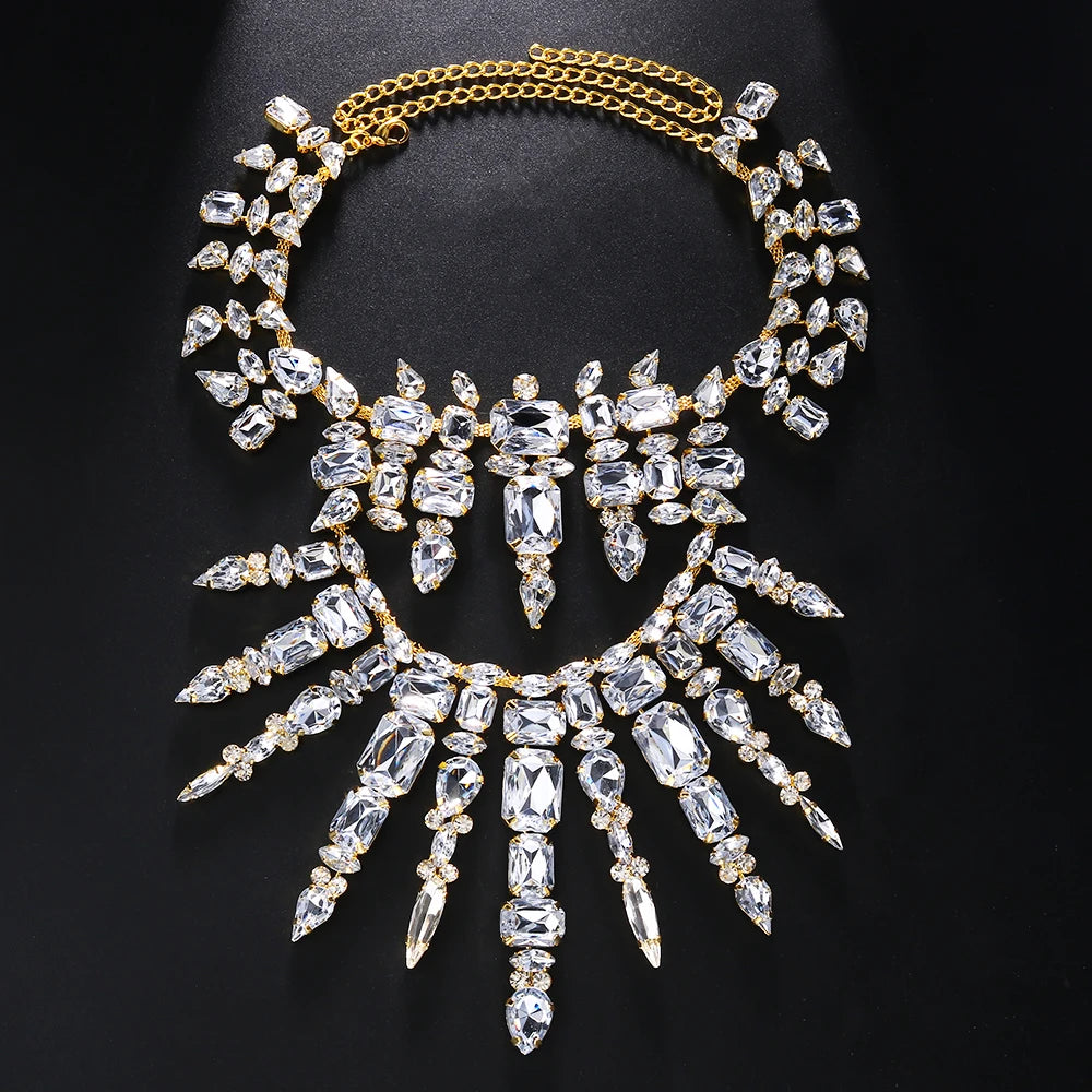 Stonefans Fashion Oversize Crystal Necklace for Women Exaggerated Drag Queen Multi-layer Rhinestone Necklace Irregular Pi-Mart