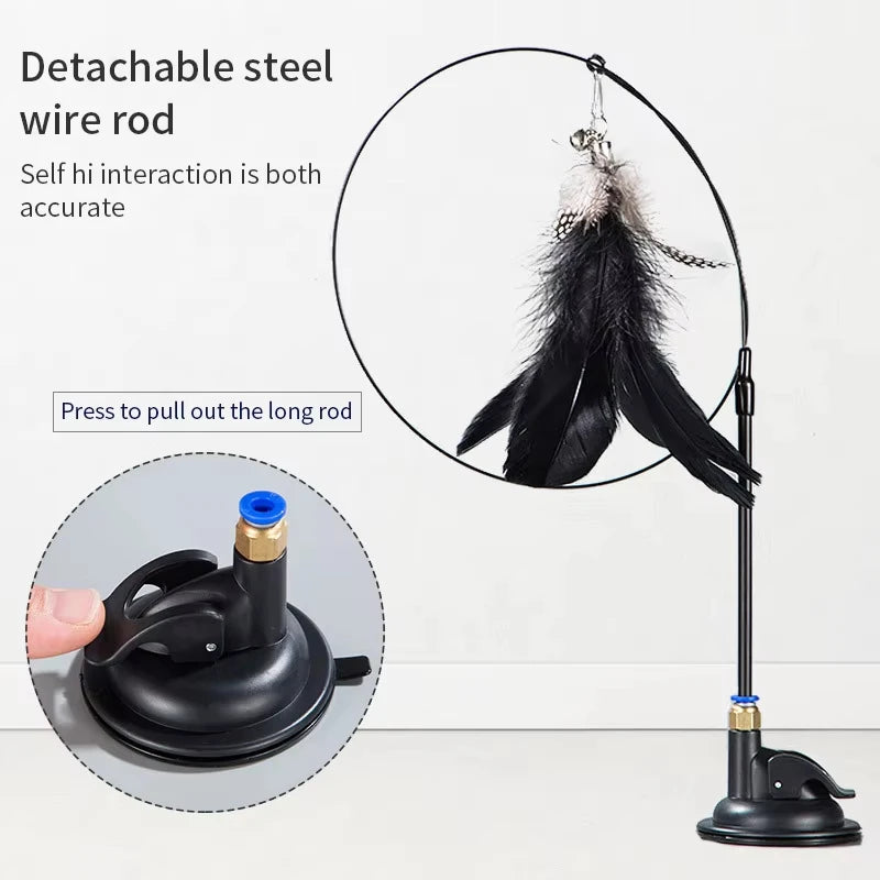 Interactive Cat Toy Handfree Cat Stick Playing Kitten Playing Teaser Wand Toy Suction Cup Bird/Feather Cat Wand Pet Supplies Pi-Mart