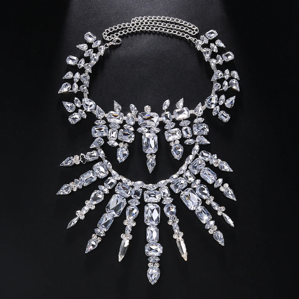 Stonefans Fashion Oversize Crystal Necklace for Women Exaggerated Drag Queen Multi-layer Rhinestone Necklace Irregular Pi-Mart