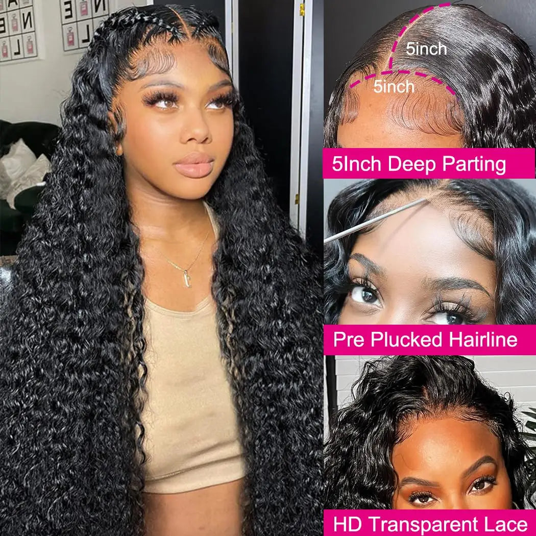 Glueless Wig Deep Wave Human Hair Wigs Ready To Wear Pre-Cut Lace Wear And Go Glueless Wigs Lace Front Human Hair Wig For Women LadyShow.Store