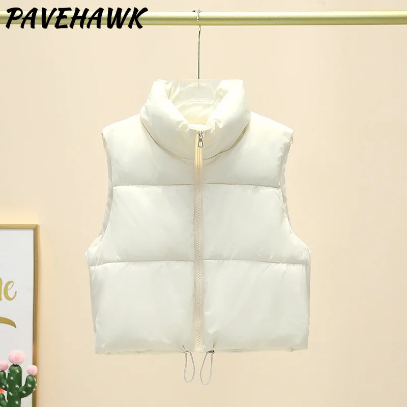 Women Short Cotton Down Vest Sleeveless Warm Stand Up Collar Outerwear Casual Winter Loose Basic Thick Jacket Female Clothes LadyShow.Store