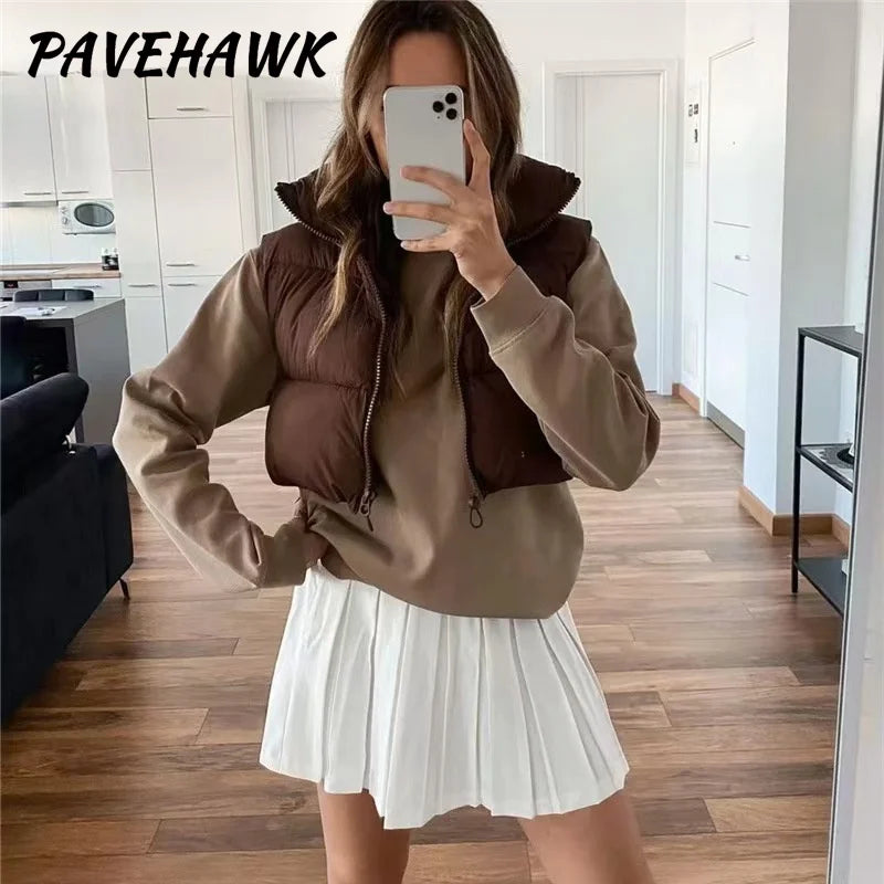 Women Short Cotton Down Vest Sleeveless Warm Stand Up Collar Outerwear Casual Winter Loose Basic Thick Jacket Female Clothes LadyShow.Store