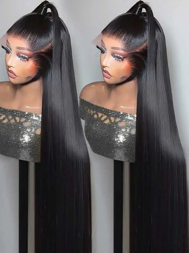 250 Density 13x6 HD Bone Straight Lace Front Wigs Human Hair Brazilian 40 42 Inch Glueless Lace Frontal Human Hair Wigs For Wome LadyShow.Store