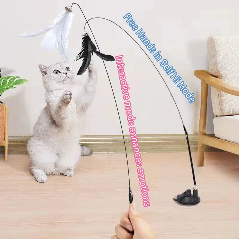 Interactive Cat Toy Handfree Cat Stick Playing Kitten Playing Teaser Wand Toy Suction Cup Bird/Feather Cat Wand Pet Supplies Pi-Mart