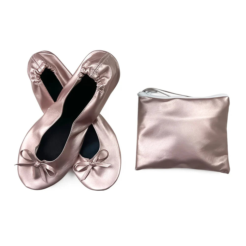 Women's Foldable Portable Ballet Flats Soft Sole Roll Up Slippers Slip OnComfy ancing Flat Shoes for Travel Wedding with Bag LadyShow.Store