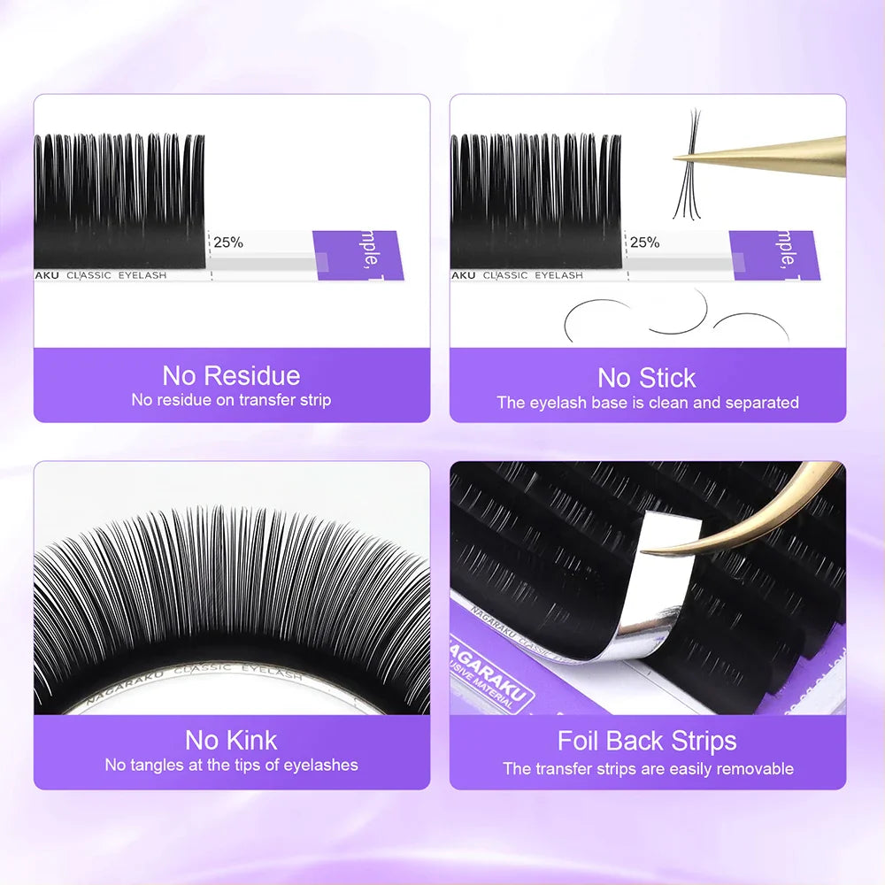 NAGARAKU 16Rows Classic Individual Eyelash Extension Lashes Matte Black Professional Soft Natural LadyShow.Store