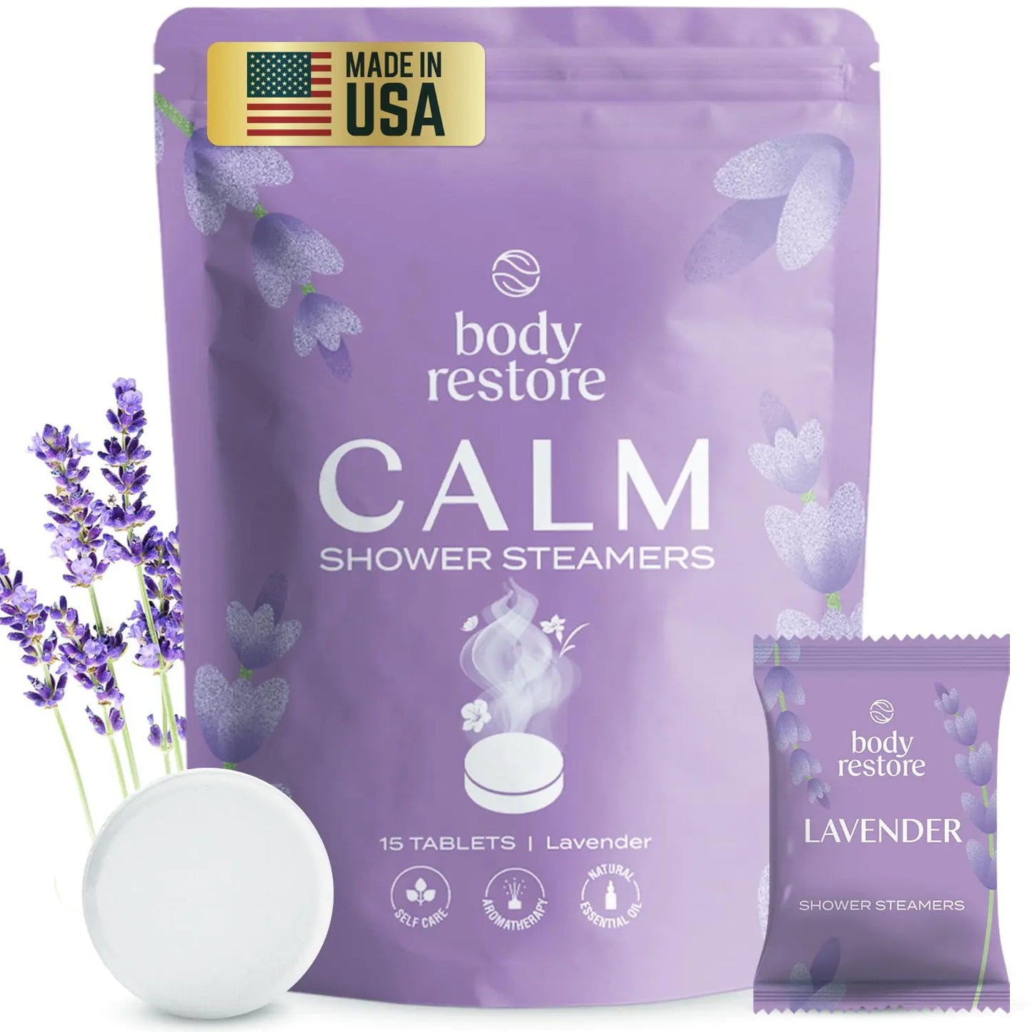 Body Restore Shower Steamers Aromatherapy 15 Pack - Relaxation Birthday Gifts for Women and Men, Travel Essentials, Stress Relief and Self Care - Lavender 15 Count (Pack of 1)