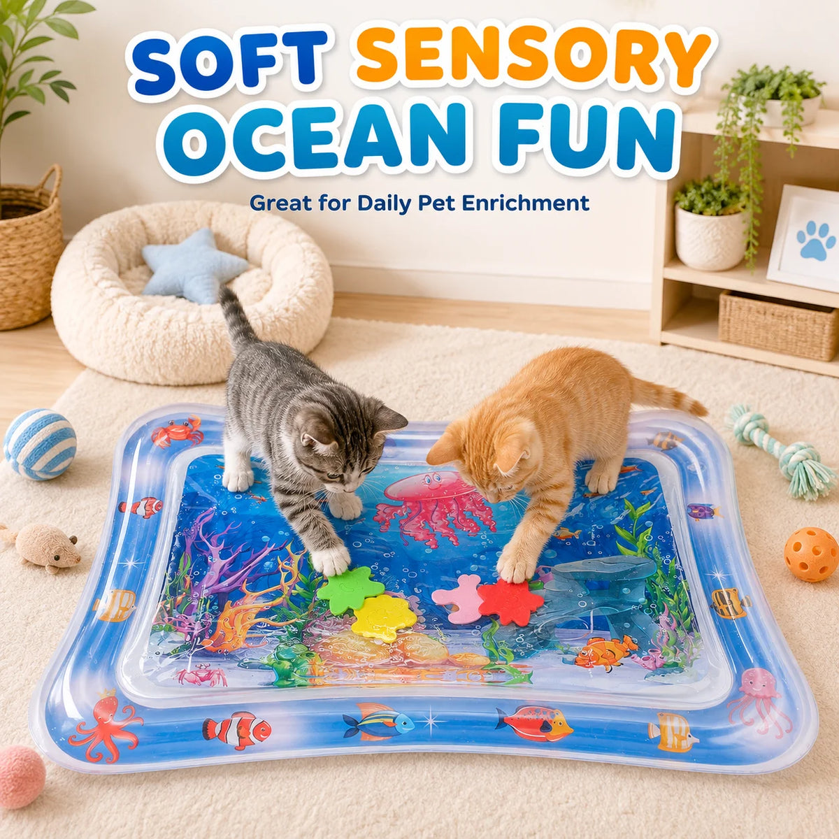 1PC Pet Water Play Mat Interactive Cat Toy Inflatable Sensory Splash Mat for Cats Dogs Indoor Enrichment Exercise Training Toy Pi-Mart