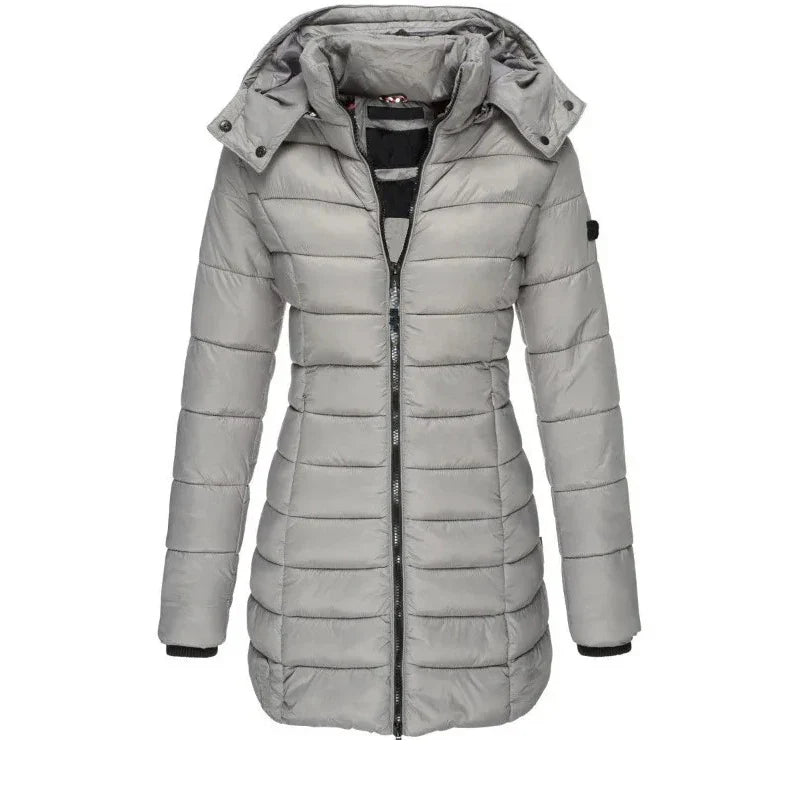 Winter Thicken Warm Women Parkas Zippers Solid Overcoat Casual Long Sleeve Padded Puffer Jacket Female Mid-length Slim Coat Top LadyShow.Store