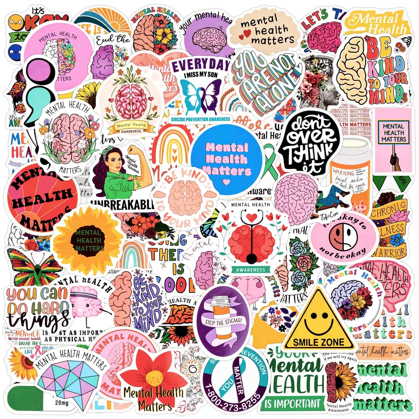 Inspirational Stickers for Water Bottles 100Pcs Mental Health Stickers for Laptops Computers PVC Mental Health Gifts Given by Psychotherapists to Teens Adults Students Teacher Employees Pi-Mart