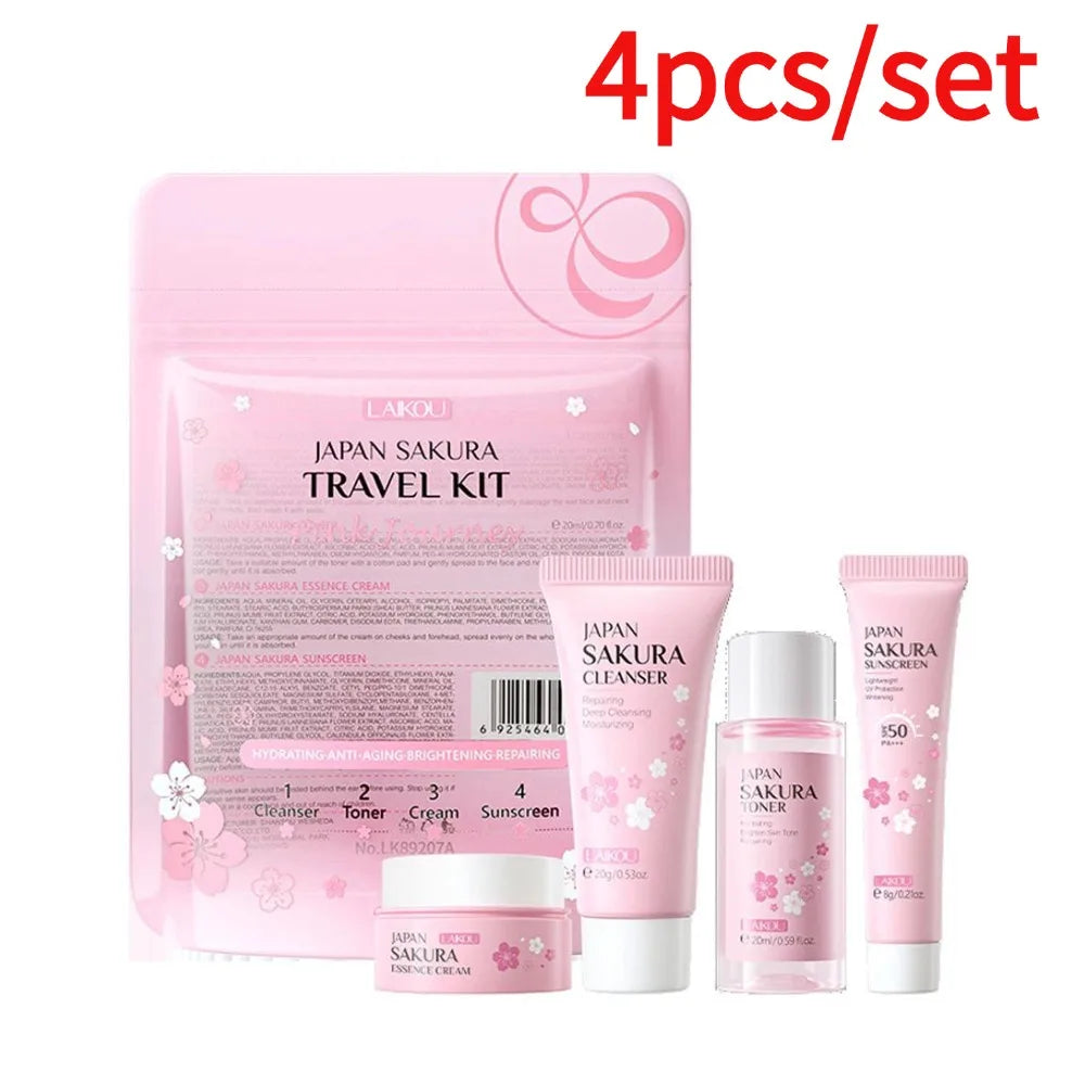 Sakura skin care sets with cleanser, serum, eye cream, facial cream, beauty products for women, travel skin care kit Tri Light Beauty